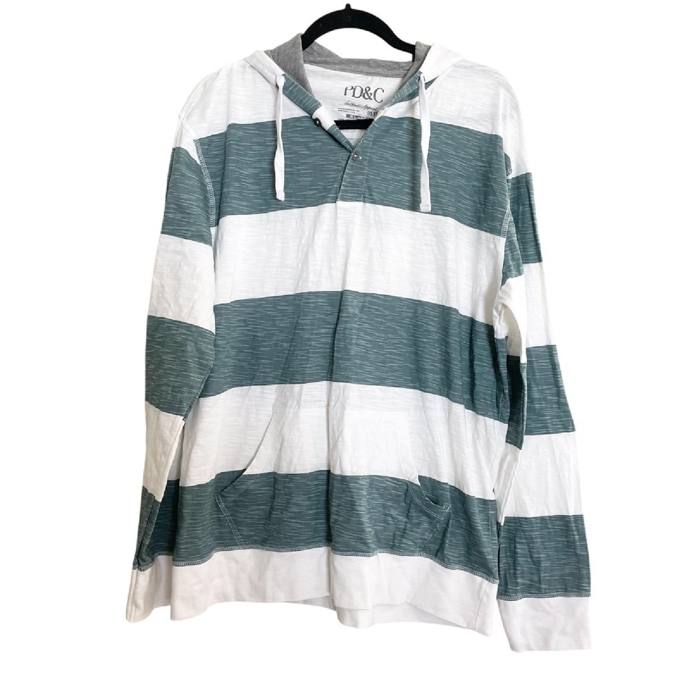 PD&C Striped Hoodie Henley Long Sleeve Casual Pullover‎ Top X-Large Nautical